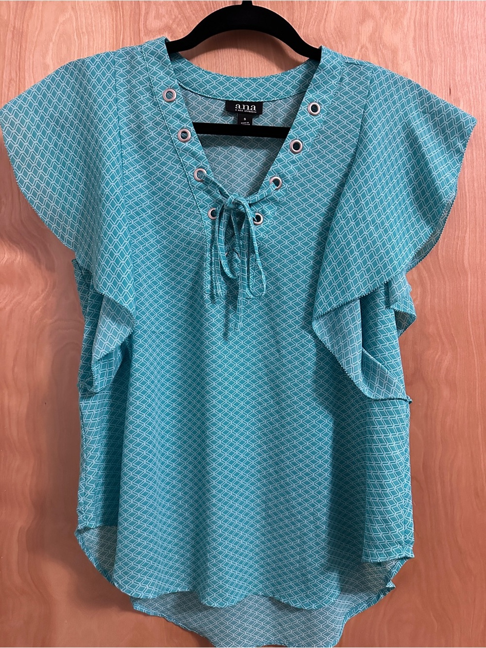 ANA Teal Lace-Up Ruffle Sleeve Women's Top